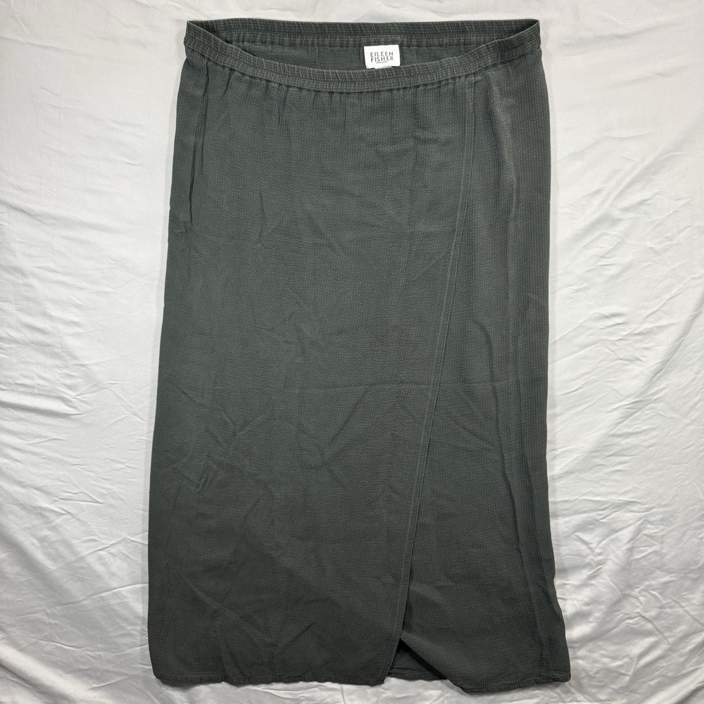 Eileen Fisher 100% Silk Pencil Skirt Women's L Dark Green Academia Preppy